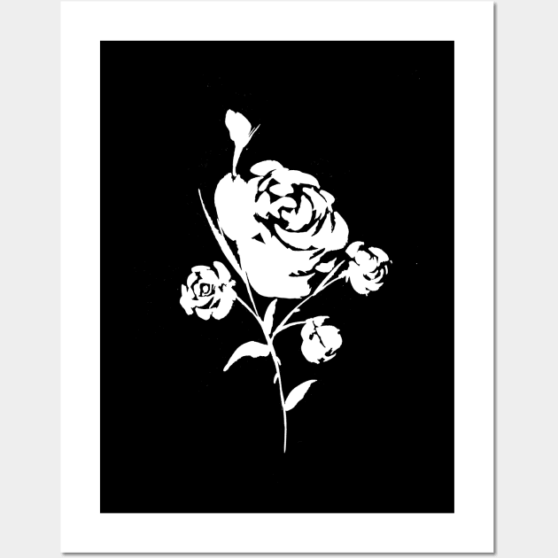 White Rose on Black Wall Art by ZeichenbloQ